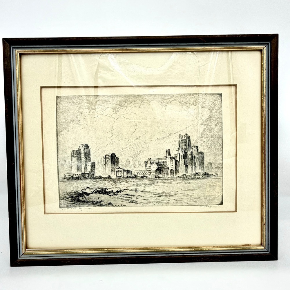 Kent Hagerman NW Univ Chicago Campus Etching Black White Architecture Art Signed